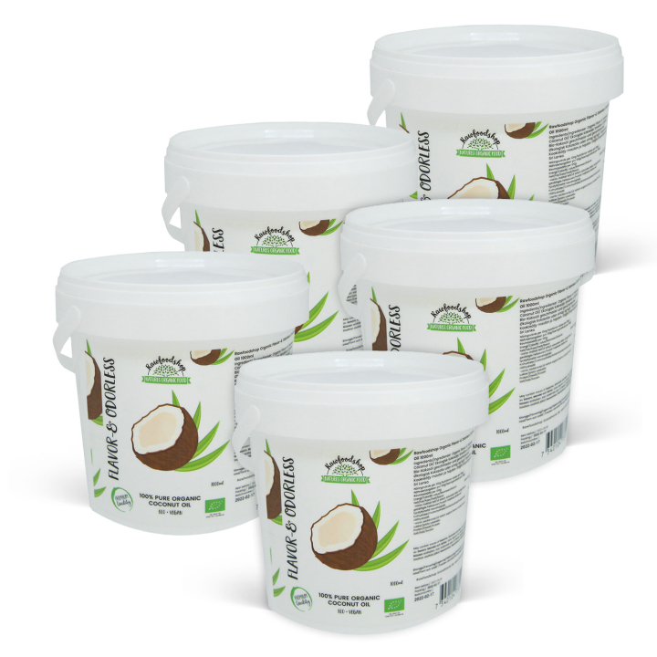 Kokosolje Smak & Duftfri ØKO 1000ml x 5 bokser i gruppen Råvarer & Drikke / Nøtter / Nøtteoljer hos Rawfoodshop Scandinavia AB (15060-1000-SET5)