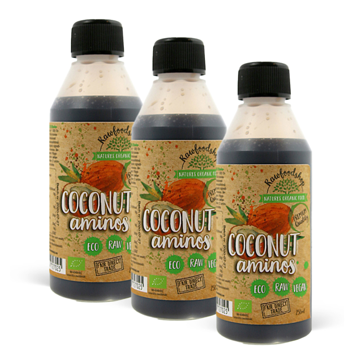 Kokos Aminos ØKO 250ml x 3 flasker i gruppen Råvarer & Drikke / Spiskammer / Smaksetting / Soya og sauser hos Rawfoodshop Scandinavia AB (1731-SET3)