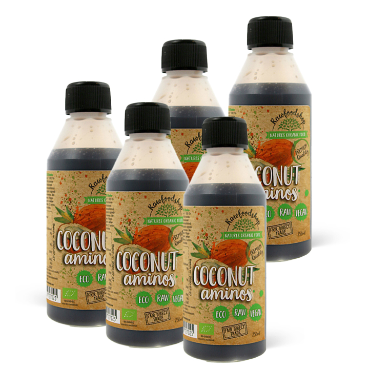 Kokos Aminos ØKO 250ml x 5 flasker i gruppen Råvarer & Drikke / Spiskammer / Smaksetting / Soya og sauser hos Rawfoodshop Scandinavia AB (1731-SET5)