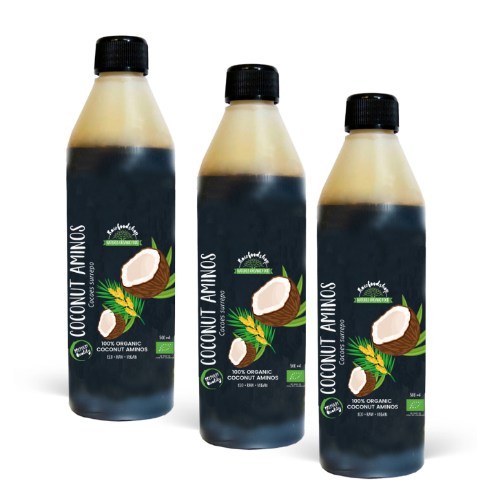 Kokos Aminos ØKO 500ml x 3 flasker i gruppen Råvarer & Drikke / Spiskammer / Smaksetting / Soya og sauser hos Rawfoodshop Scandinavia AB (17310-SET3)