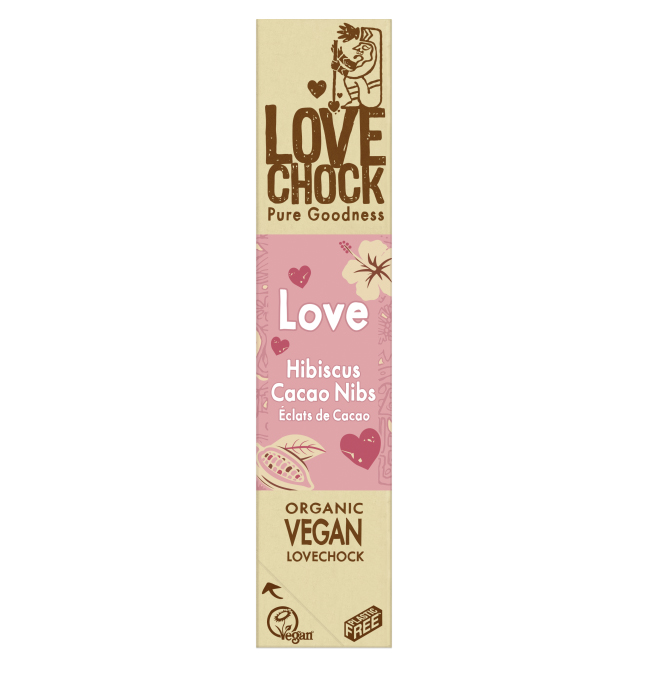 Love Sjokolade Hibiscus & Cocoa Nibs ØKO 40g i gruppen Råvarer & Drikke / Godteri og sjokolade / Sjokolade og bars hos Rawfoodshop Scandinavia AB (20002)