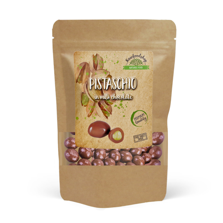 Pistasjnøtter med Melkesjokolade 100g i gruppen Råvarer & Drikke / Godteri og sjokolade / Sukkertøy hos Rawfoodshop Scandinavia AB (20082-100)