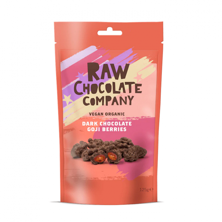 Mørk Sjokolade Goji Bær RAW ØKO 125g i gruppen Råvarer & Drikke / Godteri og sjokolade / Snacks hos Rawfoodshop Scandinavia AB (201)