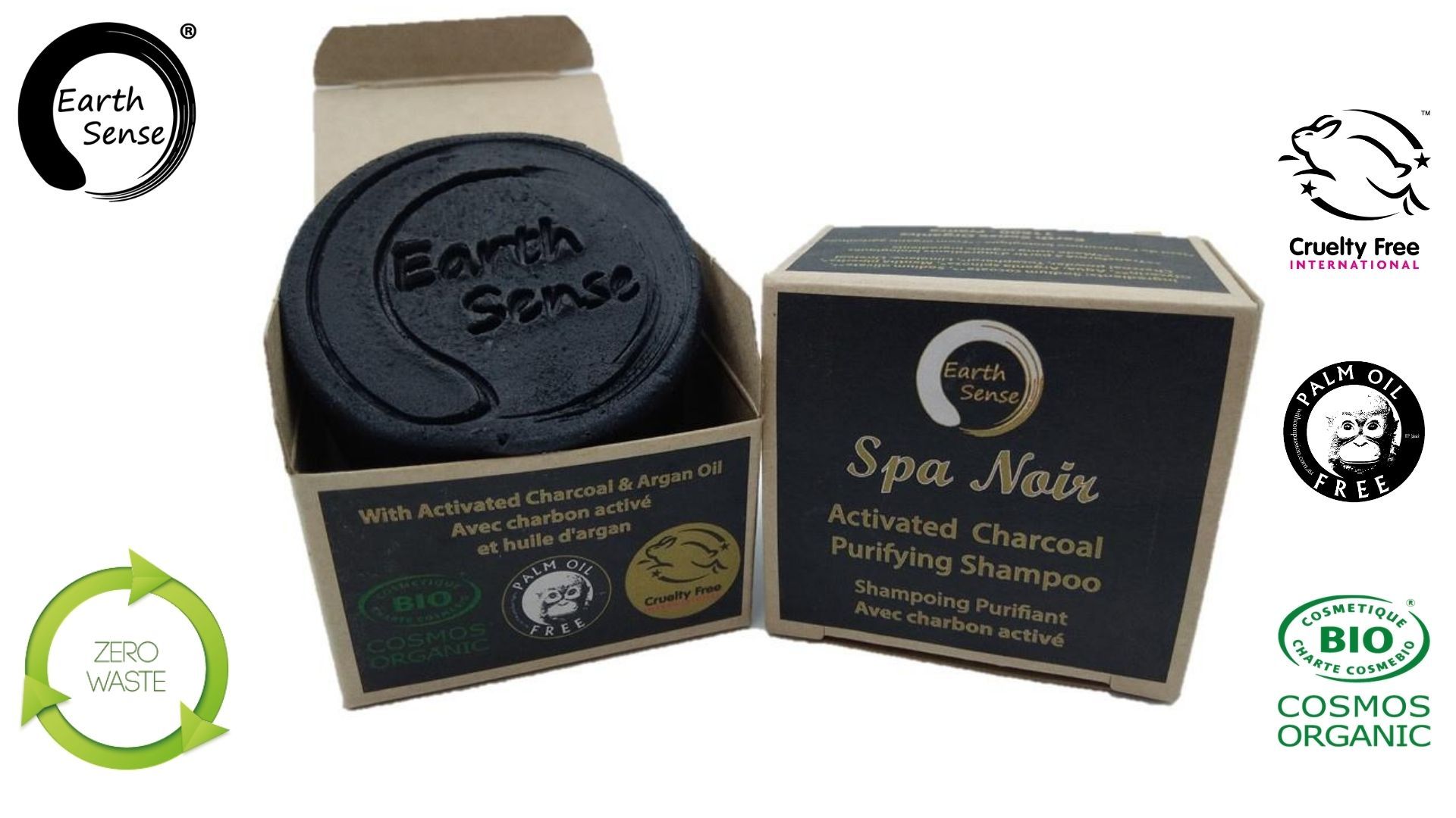 Earth Sense Sjampokake Spa Noir Aktivert Kull 60g i gruppen Kroppspleie / Ferdige produkter / Hårpleie hos Rawfoodshop Scandinavia AB (201095)