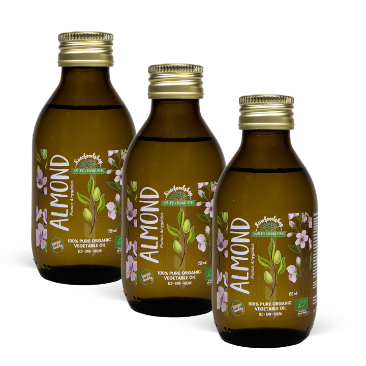 Mandelolje kaldpresset ØKO 150ml x 3 flasker i gruppen Hud & Kropp hos Rawfoodshop Scandinavia AB (2081202-SET3)