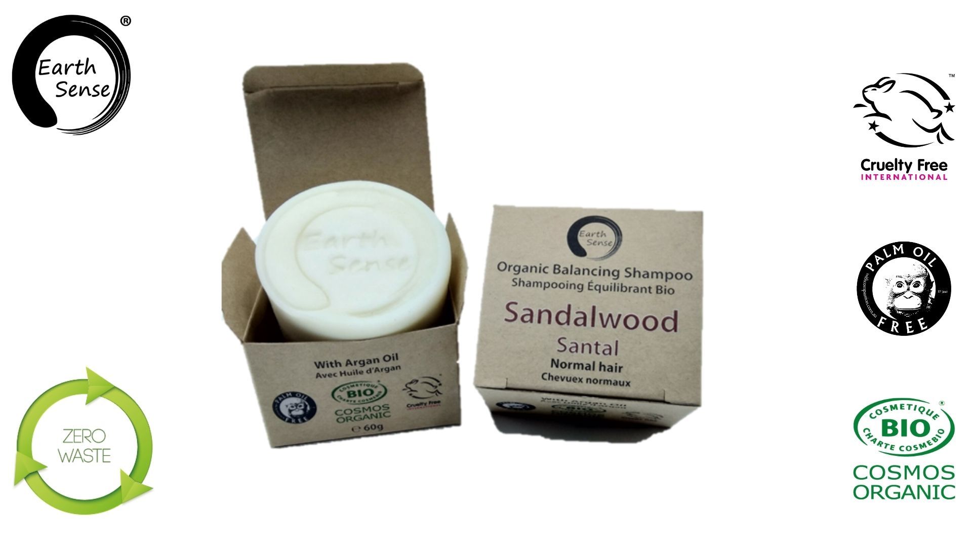Earth Sense Shampoo Cake Sandalwood 60G i gruppen Kroppspleie / Ferdige produkter / Hårpleie hos Rawfoodshop Scandinavia AB (211148)