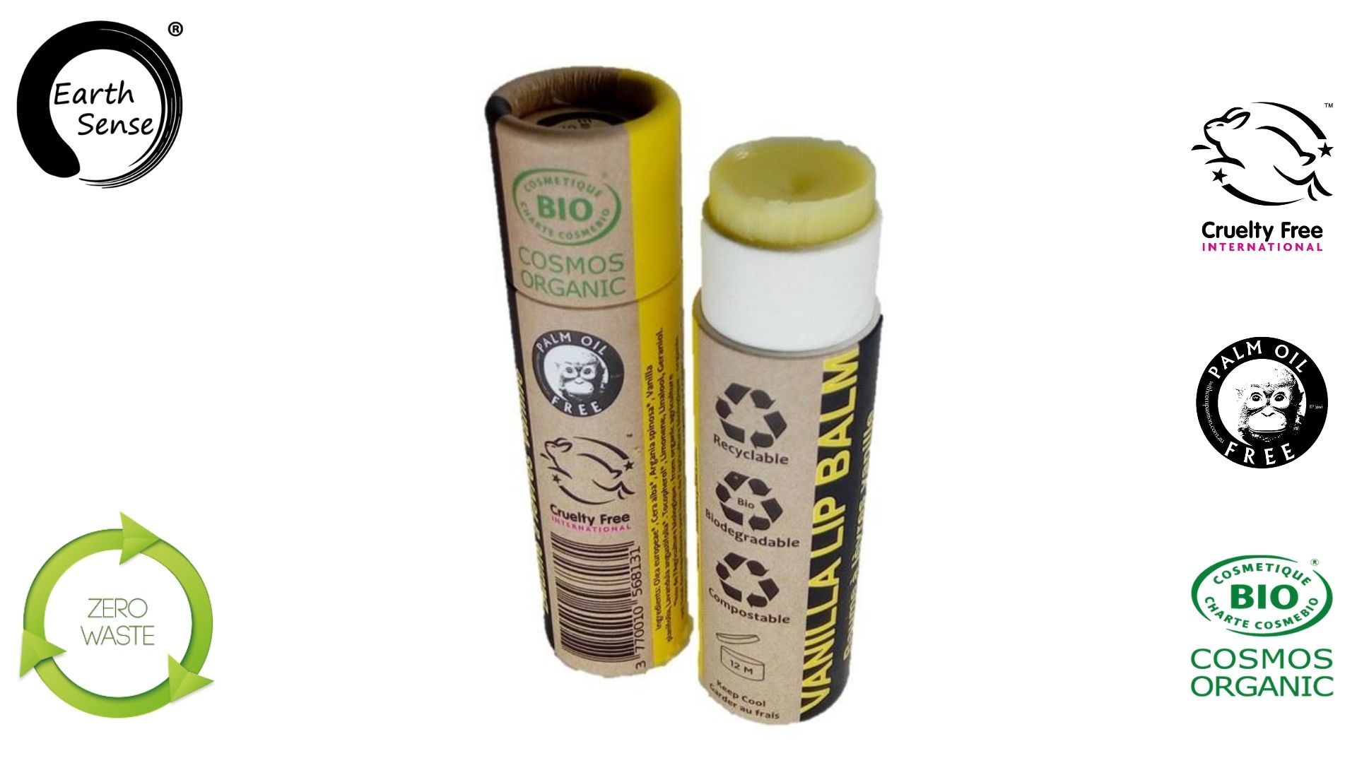 Earth Sense Leppepomade Vanilje 15ml i gruppen Hud & Kropp / Ansikte / Leppepleie hos Rawfoodshop Scandinavia AB (211174)