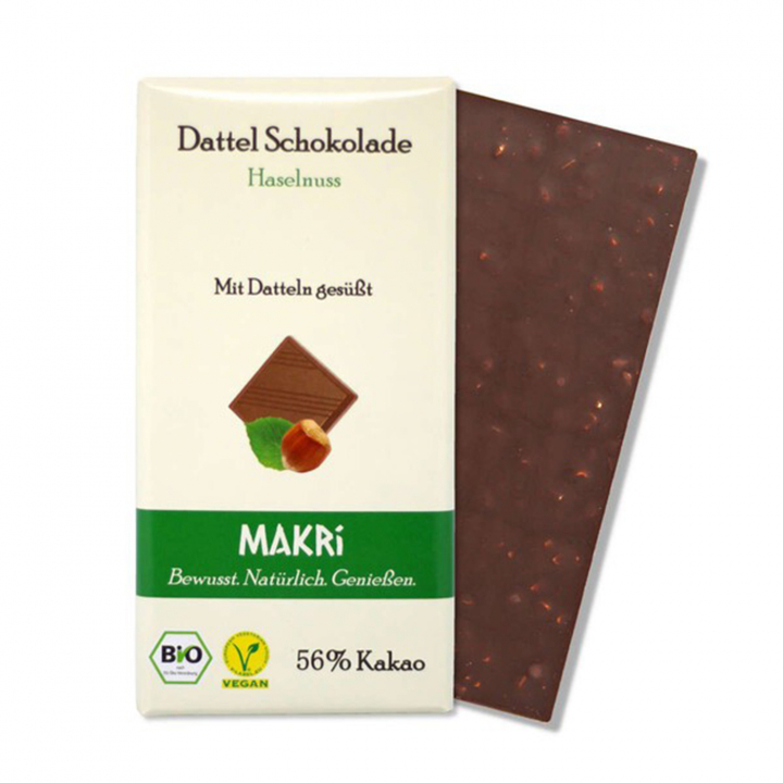 Makri - Mørk Daddelsjokolade med Hasselnøtter 56% 85g i gruppen Råvarer & Drikke / Godteri og sjokolade / Sjokolade og bars hos Rawfoodshop Scandinavia AB (23626)
