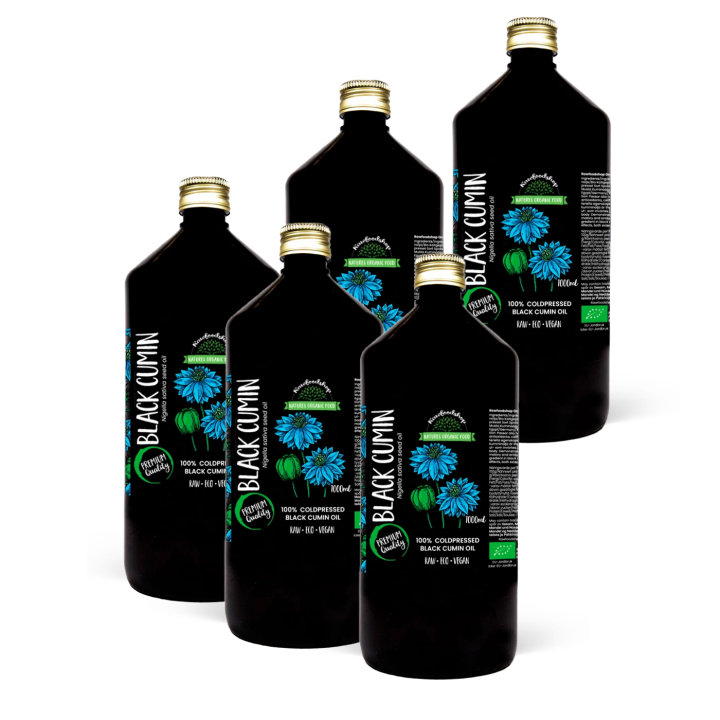 Svartfrøolje kaldpresset ØKO 1000ml x 5 flasker i gruppen Hud & Kropp / Naturlig DIY / Vegetabilske oljer hos Rawfoodshop Scandinavia AB (300444-SET5)