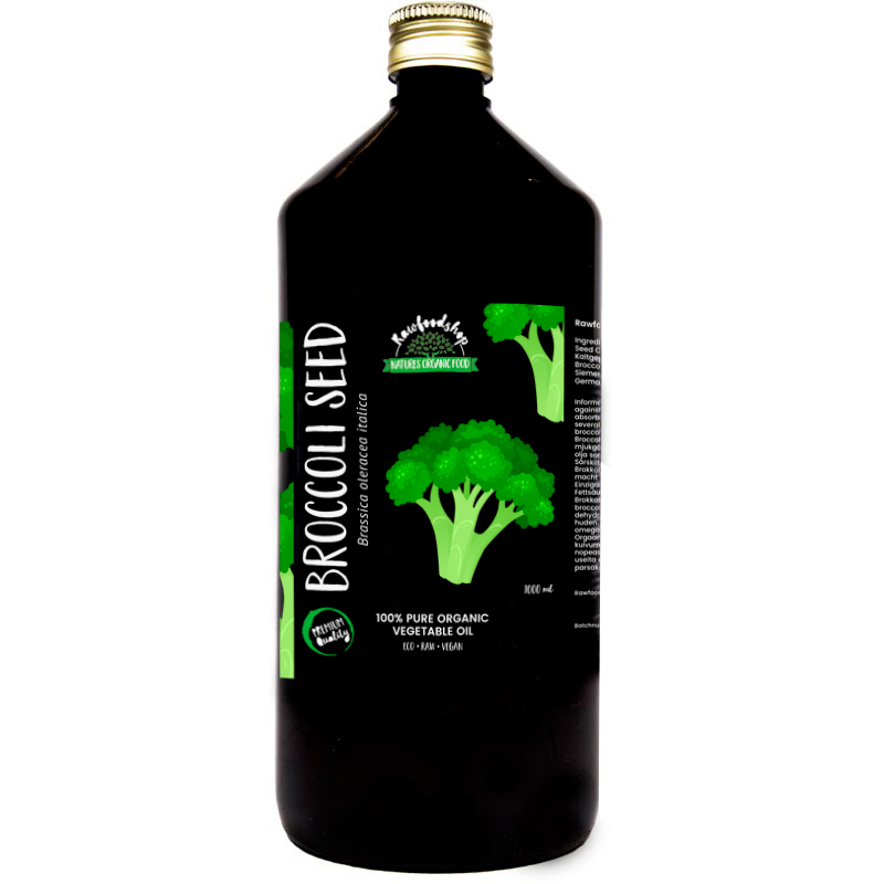 Brokkolifrøolje kaldpresset ØKO 1000ml i gruppen Kroppspleie / DIY Råvarer / Vegetabilske oljer hos Rawfoodshop Scandinavia AB (30052-4)