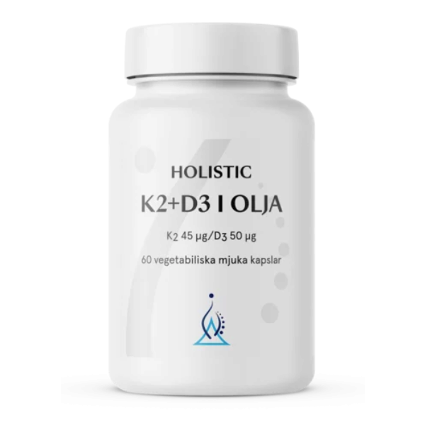 Holistic K2+D3 i Kokosolja 60kaps i gruppen Helse / Kosttilskudd / Omega 3 og fettsyrer hos Rawfoodshop Scandinavia AB (4145)