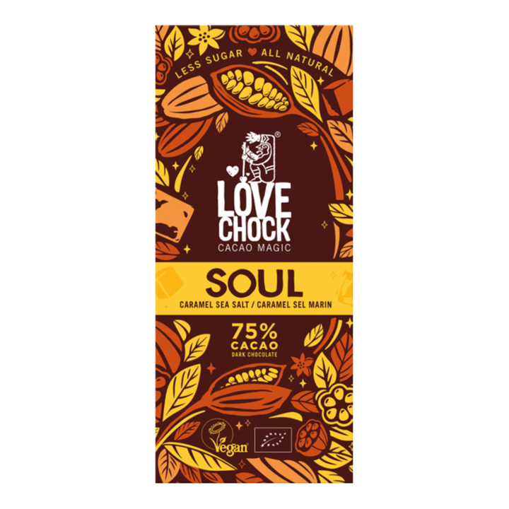 Soul Chocolate Caramel & Sea Salt 75% ØKO 70g i gruppen Råvarer & Drikke / Godteri og sjokolade / Sjokolade og bars hos Rawfoodshop Scandinavia AB (61005)