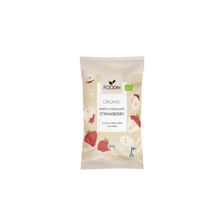 Jordbær i Hvit Sjokolade ØKO 50g i gruppen Råvarer & Drikke / Godteri og sjokolade / Snacks hos Rawfoodshop Scandinavia AB (6430048230031)