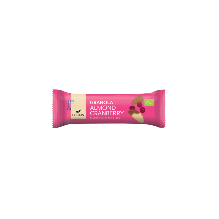 Granolabar Mandel Tranebær ØKO 40g i gruppen Råvarer & Drikke / Godteri og sjokolade / Sjokolade og bars hos Rawfoodshop Scandinavia AB (6430048233773)
