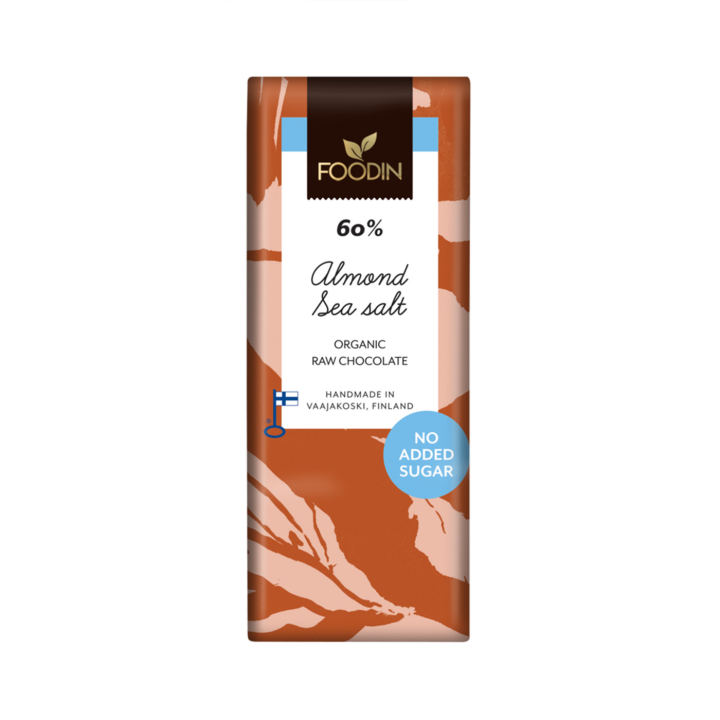 Sjokolade Mandel & Havsalt 60% uten tilsatt sukker RAW ØKO 40g i gruppen Råvarer & Drikke / Godteri og sjokolade / Sjokolade og bars hos Rawfoodshop Scandinavia AB (6430048235388)