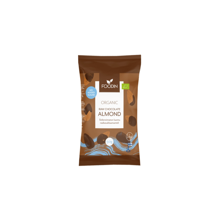 Mandler i Råsjokolade Sukkerfri ØKO 50g i gruppen Råvarer & Drikke / Godteri og sjokolade / Snacks hos Rawfoodshop Scandinavia AB (6430048235418)