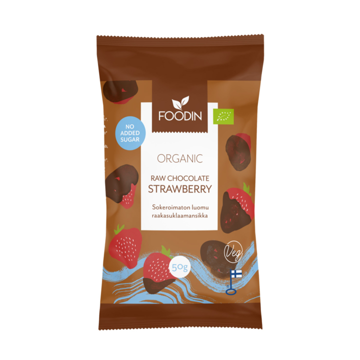 Jordbær i Råsjokolade uten tilsatt sukker ØKO 50g i gruppen Råvarer & Drikke / Godteri og sjokolade / Snacks hos Rawfoodshop Scandinavia AB (6430048235500ENG)