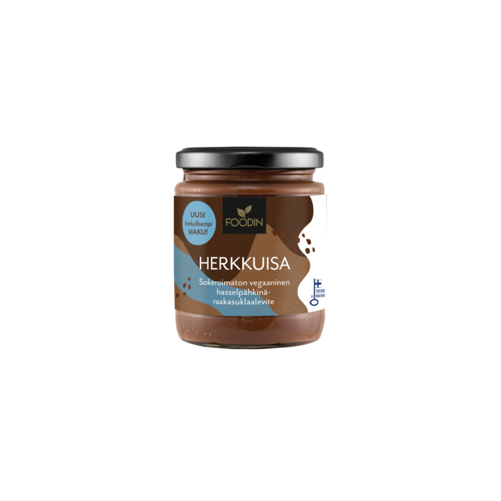 Herkkuisa Sjokolade- og Hasselnøttkrem Sukkerfri 230g i gruppen Råvarer & Drikke / Spiskammer / Smør & Kremede Pålegg hos Rawfoodshop Scandinavia AB (6430051824579)