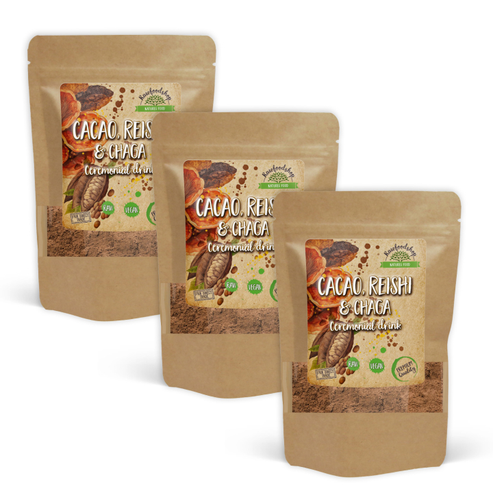 Kakaopulver Seremoniell Reishi & Chaga 100g x 3 pakker i gruppen Råvarer & Drikke / Baking / Kakaoprodukter hos Rawfoodshop Scandinavia AB (AYAM111-SET3)