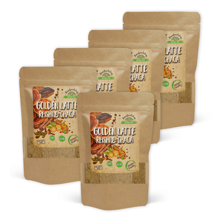 Golden Latte-pulver med Reishi & Chaga 100g x 5 pakker i gruppen Råvarer & Drikke / Drikkevarer / Diverse hos Rawfoodshop Scandinavia AB (AYAM131-SET5)