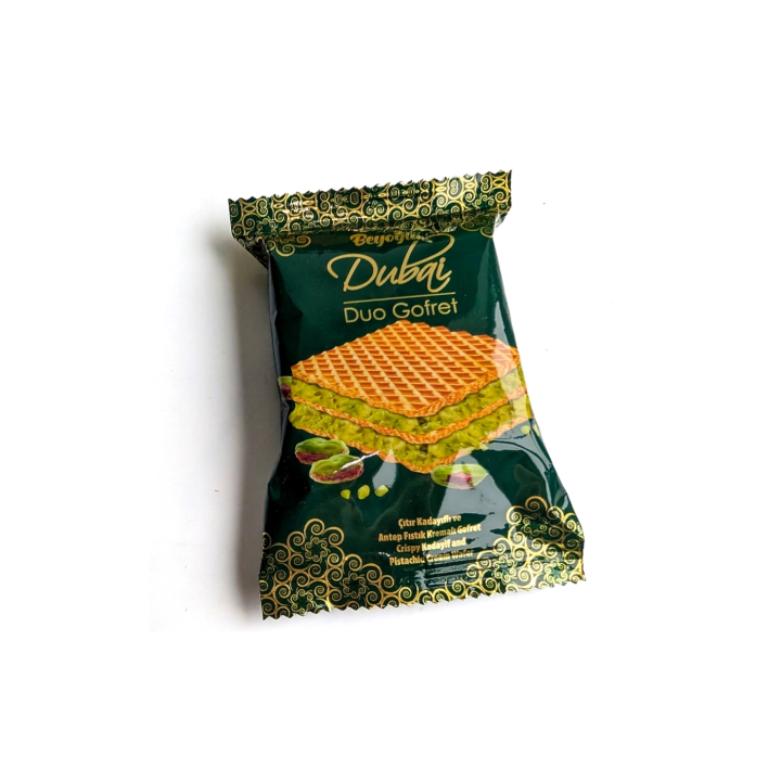 Dubai Wafer Pistasj 36g i gruppen Råvarer & Drikke / Spiskammer / Kjeks & Kaker hos Rawfoodshop Scandinavia AB (CHERI06)