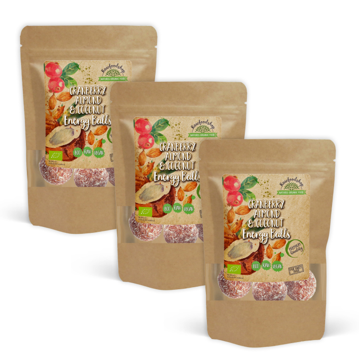 Tranebær Mandel Kokos Energikuler ØKO 100g x 3 pakker i gruppen Råvarer & Drikke / Spiskammer / Kjeks & Kaker hos Rawfoodshop Scandinavia AB (CRANCO3100-SET3)