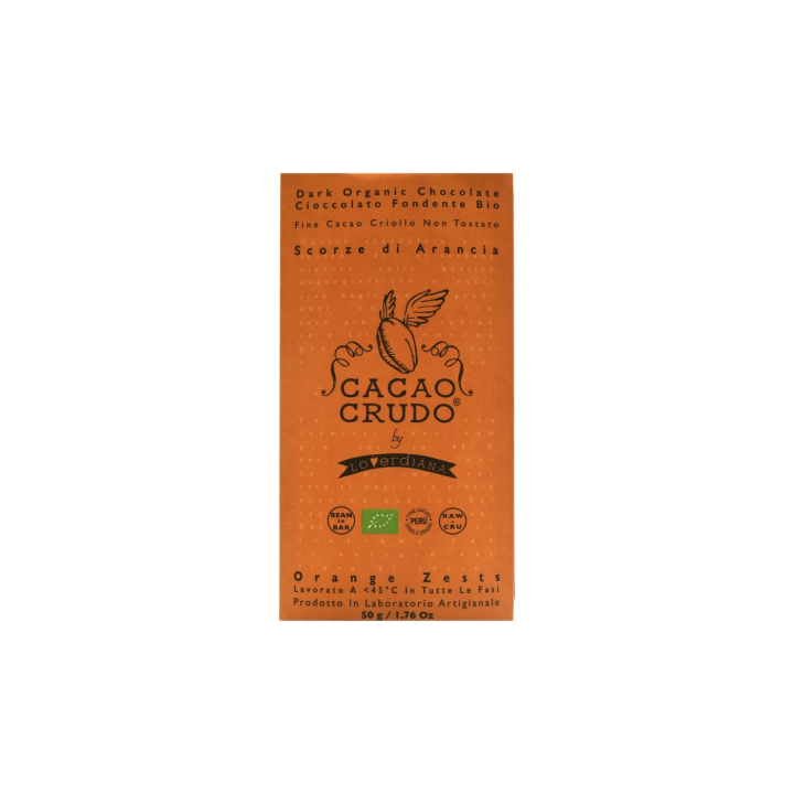 Mørk Sjokolade Appelsin RAW ØKO 50g i gruppen Råvarer & Drikke / Godteri og sjokolade / Sjokolade og bars hos Rawfoodshop Scandinavia AB (CRUDO04-1)