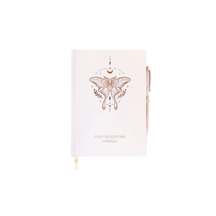 Refleksjonsdagbok Luna Moth med Kulepenn Klar Kvarts i gruppen Hjem & Sjel / Harmonisk livsstil / Bøker hos Rawfoodshop Scandinavia AB (LL-21625)