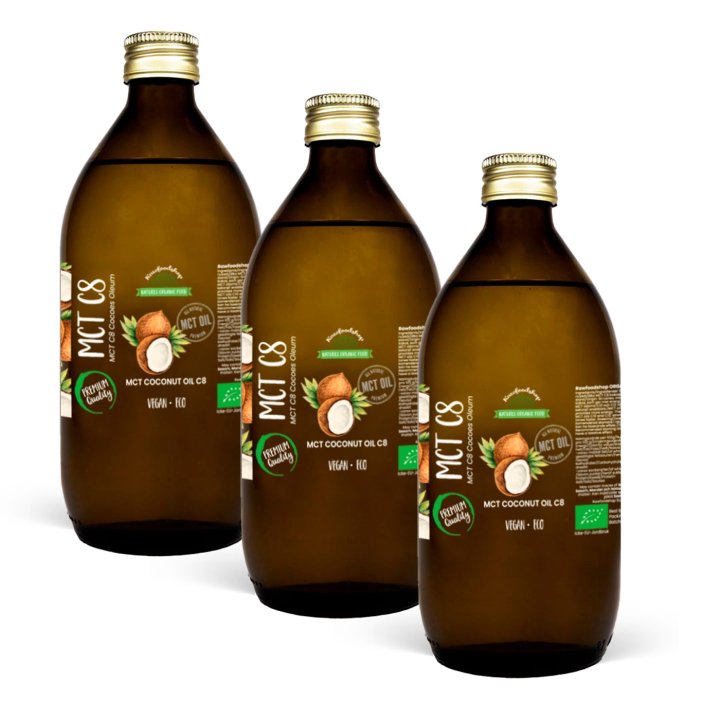 Kokosolje MCT8 ØKO 500ml x 3 flasker i gruppen Råvarer & Drikke / Nøtter / Nøtteoljer hos Rawfoodshop Scandinavia AB (MGT0644-SET3)
