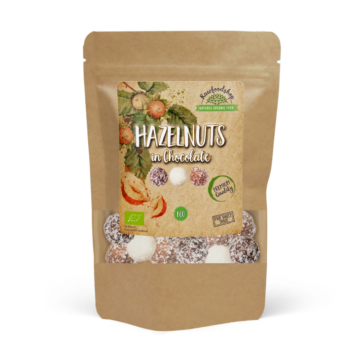 Hasselnøtter Mørk, Hvit og Lys Sjokolade ØKO 200g i gruppen Råvarer & Drikke / Nøtter / Hasselnøtter hos Rawfoodshop Scandinavia AB (NOICHOCOTRIO5)