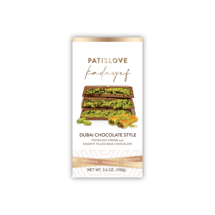 Dubai Sjokolade Pistasj 100g i gruppen Råvarer & Drikke / Godteri og sjokolade / Sjokolade og bars hos Rawfoodshop Scandinavia AB (PATISLOVE01)