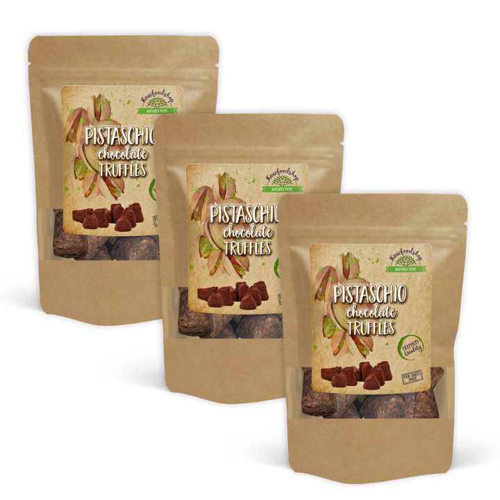Sjokoladetrøffel Pistasj 100g x 3 pakker i gruppen Råvarer & Drikke / Godteri og sjokolade / Sjokolade og bars hos Rawfoodshop Scandinavia AB (PIST100-SET3)