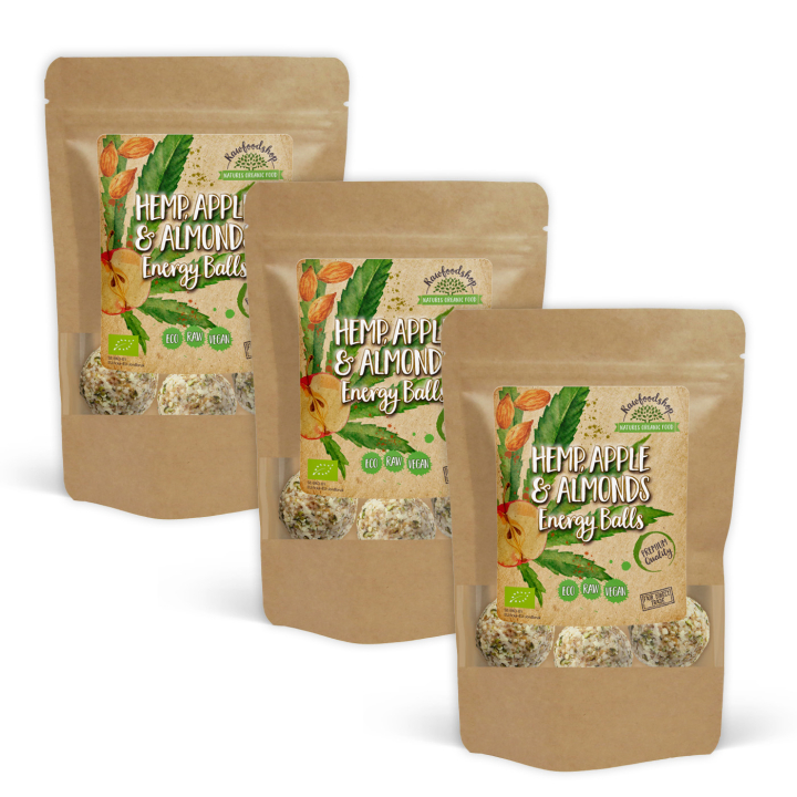 Hampfrø Eple Mandel Energikuler ØKO 100g x 3 pakker i gruppen Råvarer & Drikke / Spiskammer / Kjeks & Kaker hos Rawfoodshop Scandinavia AB (POMCHAN3100-SET3)