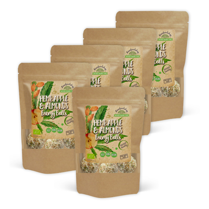 Hampfrø Eple Mandel Energikuler ØKO 100g x 5 pakker i gruppen Råvarer & Drikke / Spiskammer / Kjeks & Kaker hos Rawfoodshop Scandinavia AB (POMCHAN3100-SET5)
