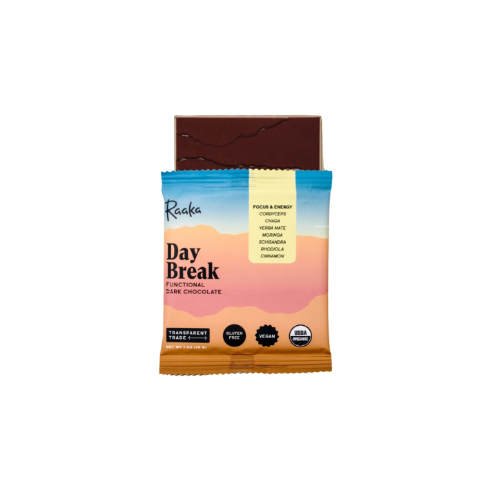 Sjokolade Day Break Focus & Energy 63% ØKO 28g i gruppen Råvarer & Drikke / Godteri og sjokolade / Sjokolade og bars hos Rawfoodshop Scandinavia AB (RAA-1400)