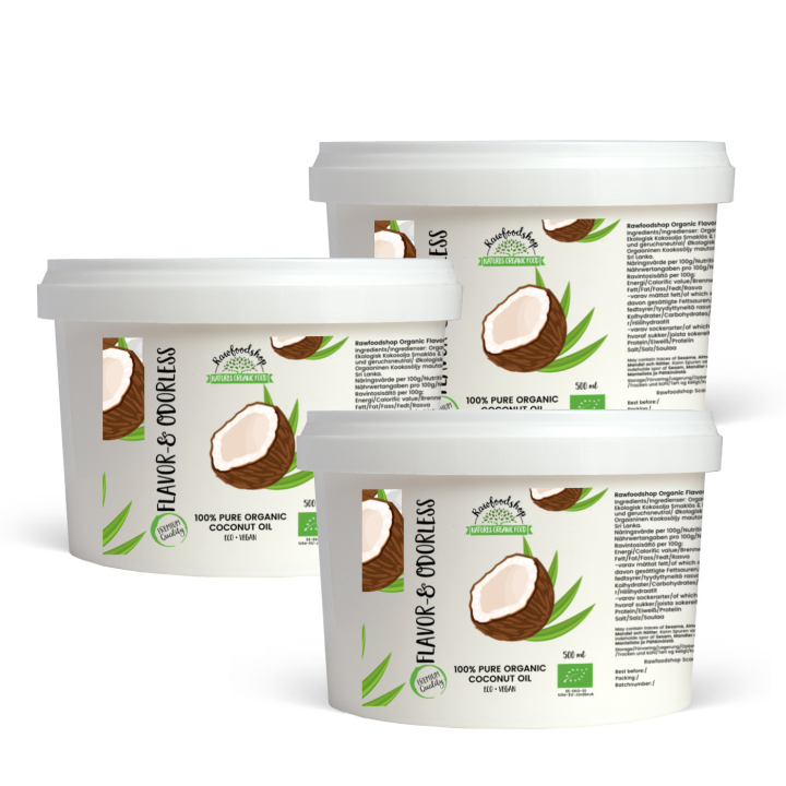 Kokosolje Smak & Duftfri ØKO 500ml x 3 bokser i gruppen Råvarer & Drikke / Nøtter / Nøtteoljer hos Rawfoodshop Scandinavia AB (RFET400225E-SET3)