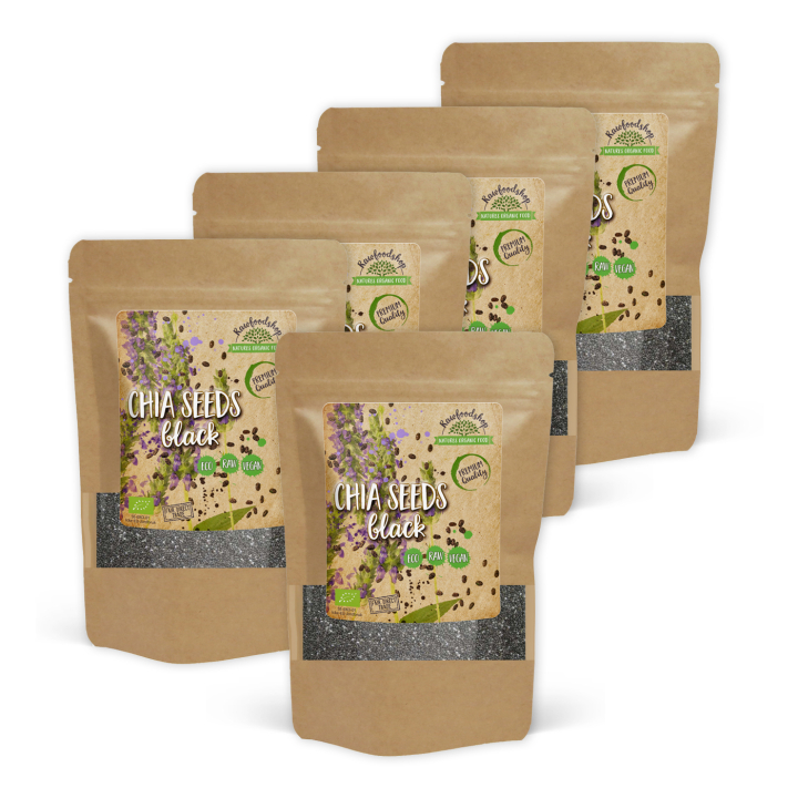 Chiafrø Sorte ØKO 500g x 5 pakker i gruppen Råvarer & Drikke / Helsekost / Frø hos Rawfoodshop Scandinavia AB (RFRO500060E-SET5)