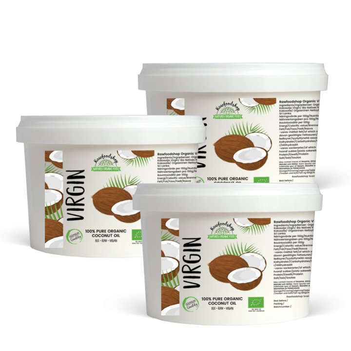 Kokosolje Virgin RAW ØKO 500ml x 3 bokser i gruppen Råvarer & Drikke / Nøtter / Nøtteoljer hos Rawfoodshop Scandinavia AB (ROLJ400416E-SET3)