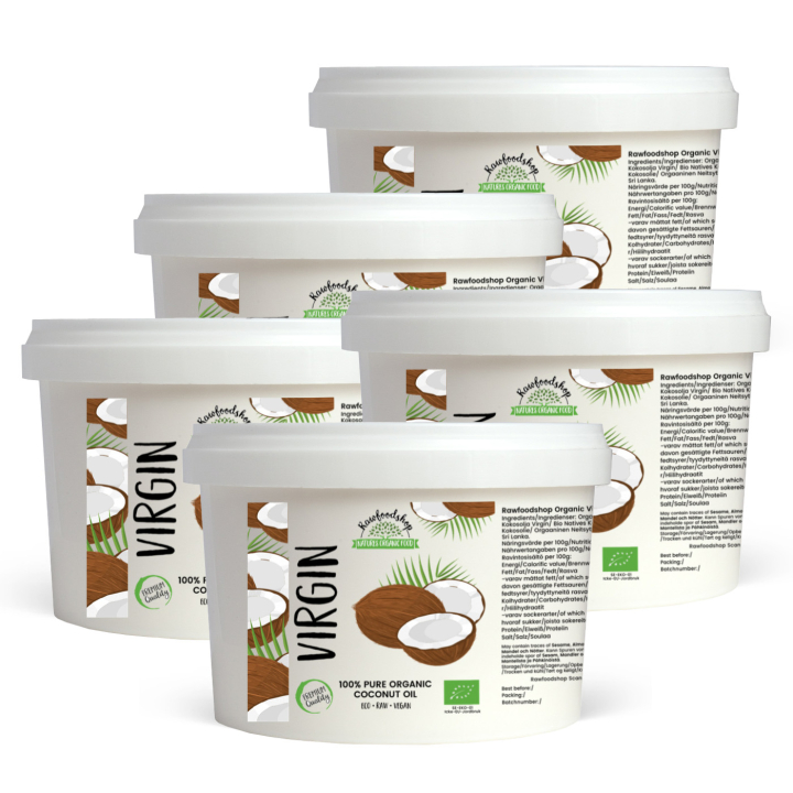 Kokosolje Virgin RAW ØKO 500ml x 5 bokser i gruppen Råvarer & Drikke / Nøtter / Nøtteoljer hos Rawfoodshop Scandinavia AB (ROLJ400416E-SET5)