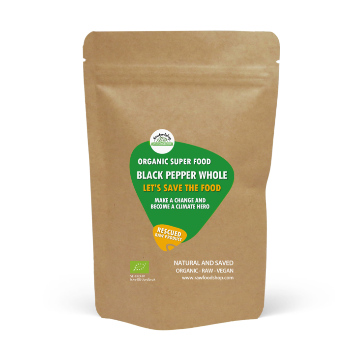 Svart pepper Hel ØKO 200g i gruppen Råvarer & Drikke / Spiskammer / Krydder & Salt hos Rawfoodshop Scandinavia AB (SFRAWKRY0032)