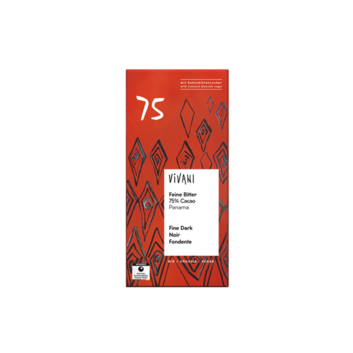 Sjokolade Mørk 75% ØKO 80g i gruppen Råvarer & Drikke / Godteri og sjokolade / Sjokolade og bars hos Rawfoodshop Scandinavia AB (VIVFINE75)