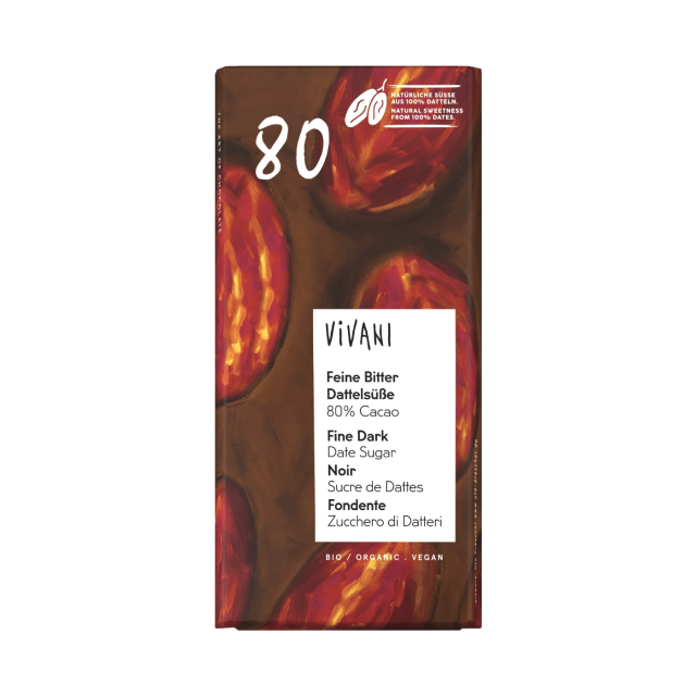 Vivani Mørk Sjokolade 80% med dadelsukker ØKO 80g