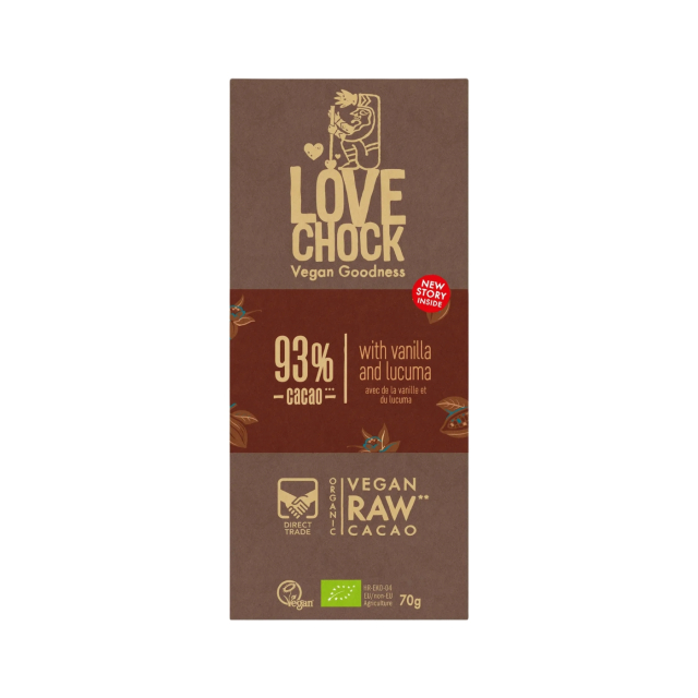 Sjokolade Vanilje & Lucuma 93% RAW ØKO 70g