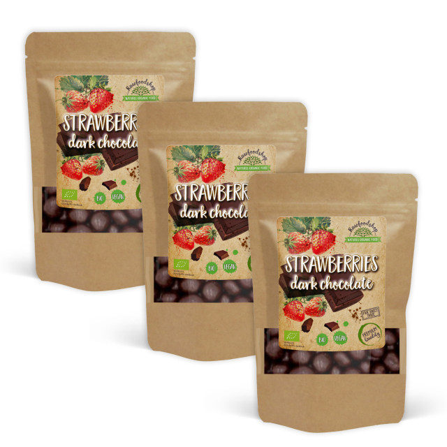 Jordbær i Mørk Sjokolade ØKO 100g x 3 pakker