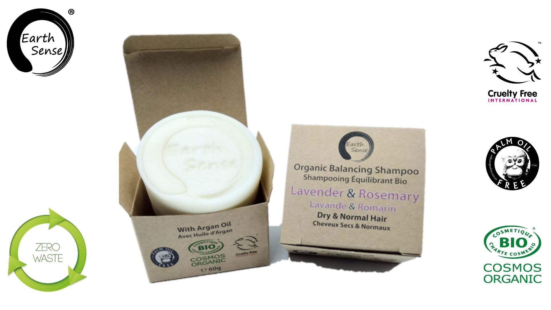 Earth Sense Sjampo Bar Lavendel & Rosmarin 60g