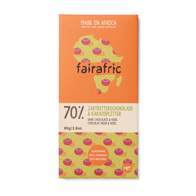 Fairafric - Mørk Sjokolade + Nibs 70% 80g