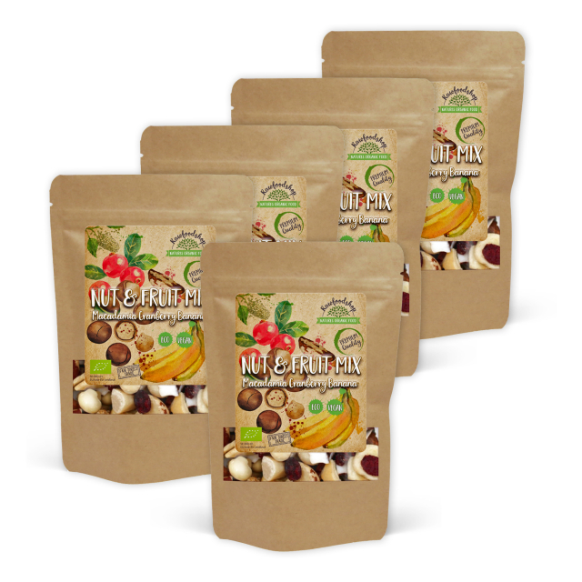 Nøtte- & Fruktmiks Macadamia Tranebær Banan ØKO 200g x 5 pakker