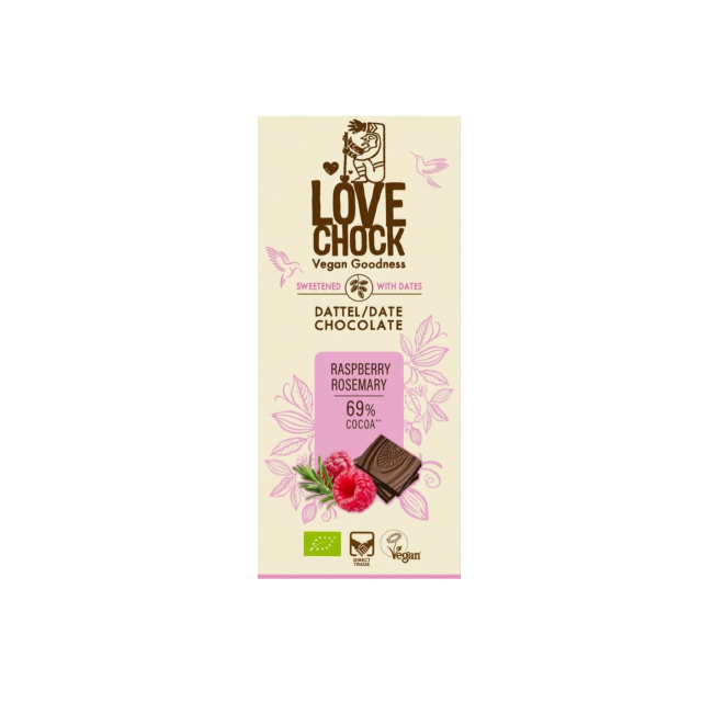 Sjokolade med Bringebær, Rosmarin & Dadler ØKO 70g
