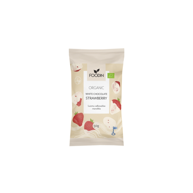 Jordbær i Hvit Sjokolade ØKO 50g