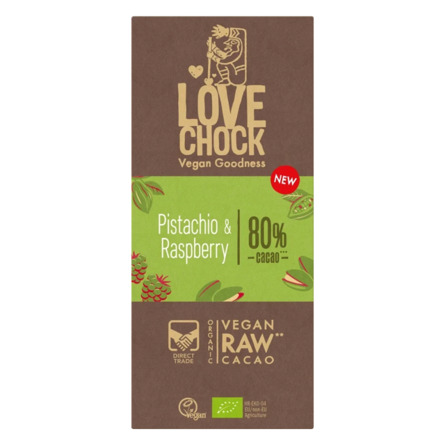 Sjokolade Pistasj & Bringebær 80% ØKO 70g